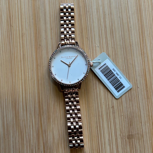 Olivia Burton Watch With 34mm White Face With MultiColored Crystals On Bezel - Picture 3 of 7